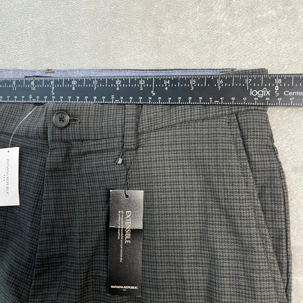 NWT Banana Republic Slim Stretch Chinos Mens 34x30 Grey Houndstooth Dress Pants